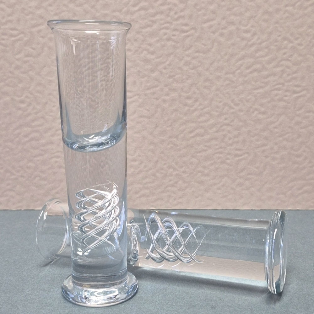 #1 Vintage 1970s Holmegaard By Per Lutken Controlled Bubble Shot Glass Set of 2